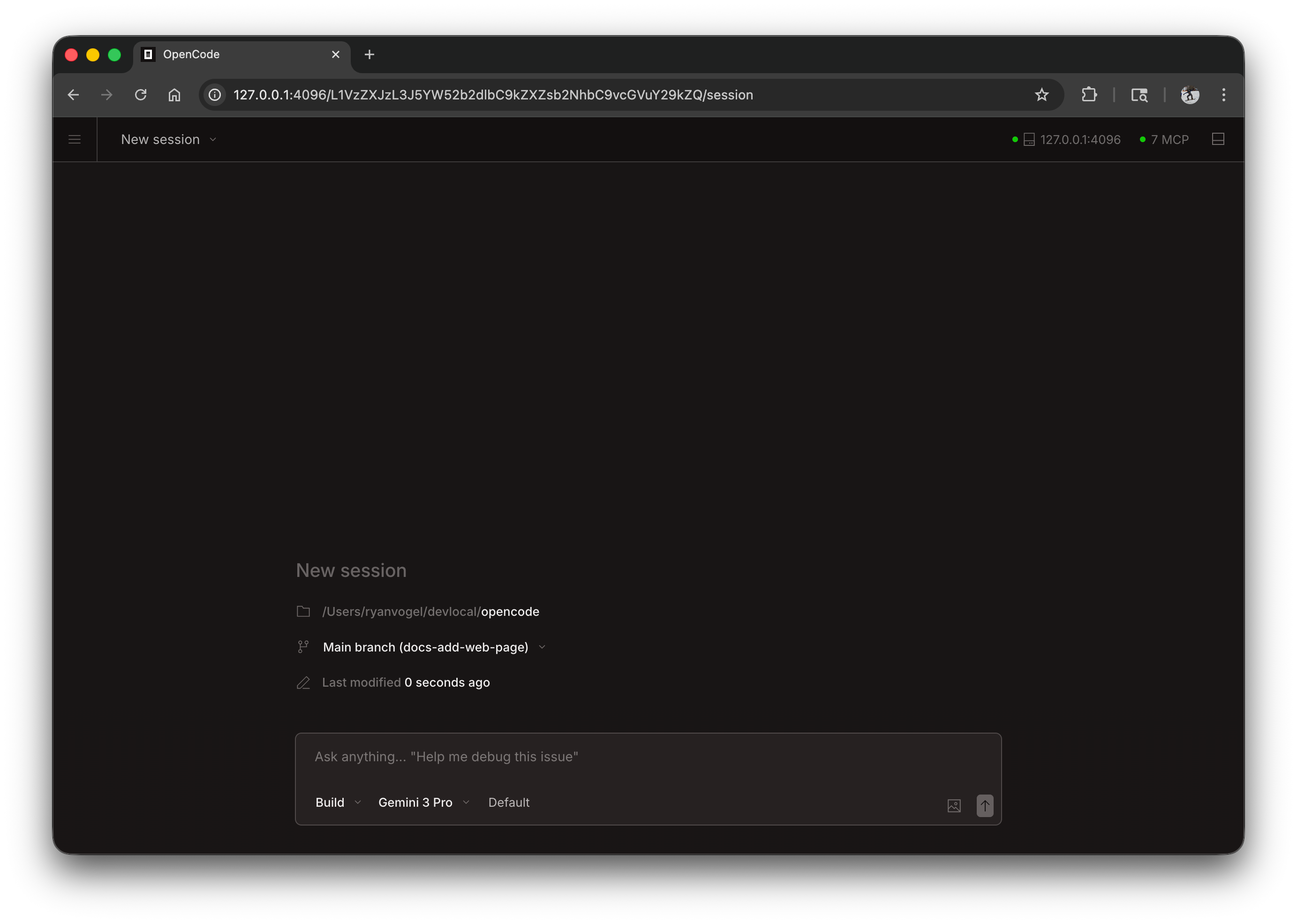 OpenCode nueva sesión mostrando servidores MCP disponibles